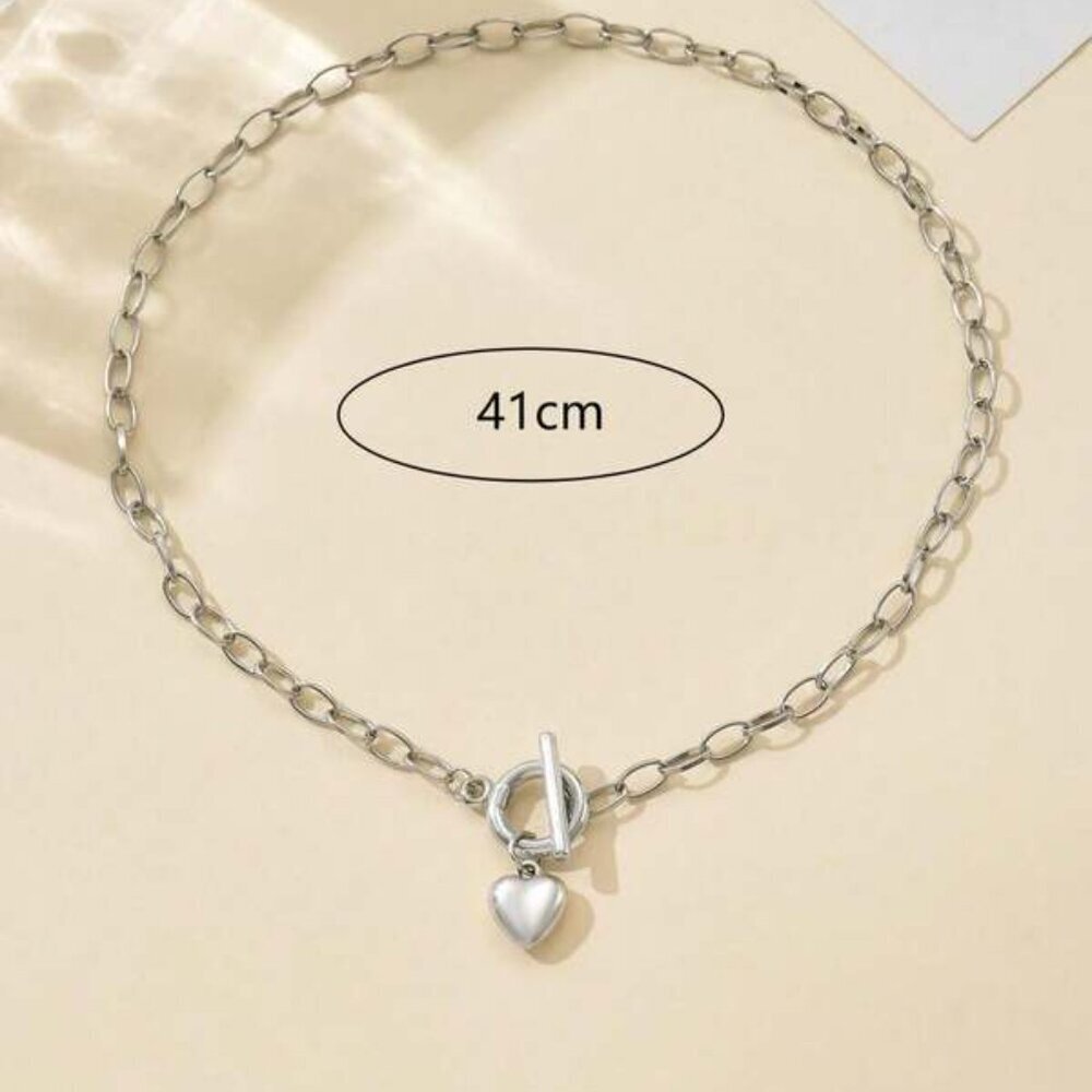 Sterling Silver Heart Toggle Chain Necklace | (16.1") - Picture 4 of 4